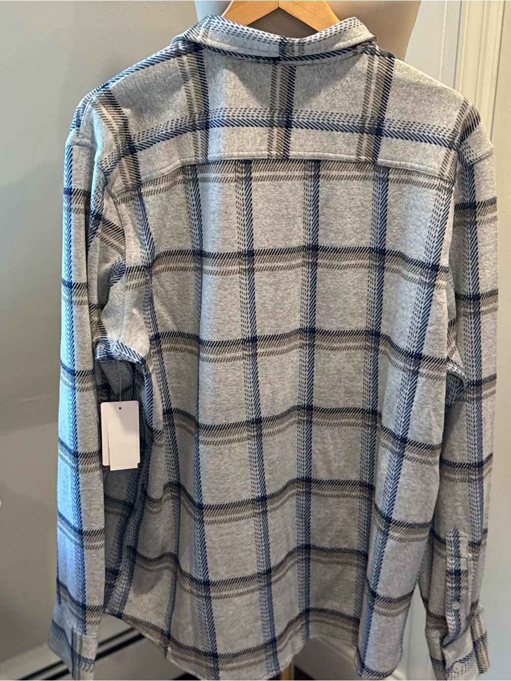 Flag & Anthem Gray Blue Plaid Stretch Flannel Shirt | Size Large NWT - Picture 2 of 9
